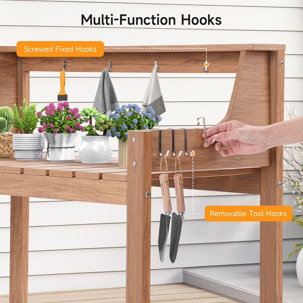 HDPS Potting Bench Table with 8 Hooks