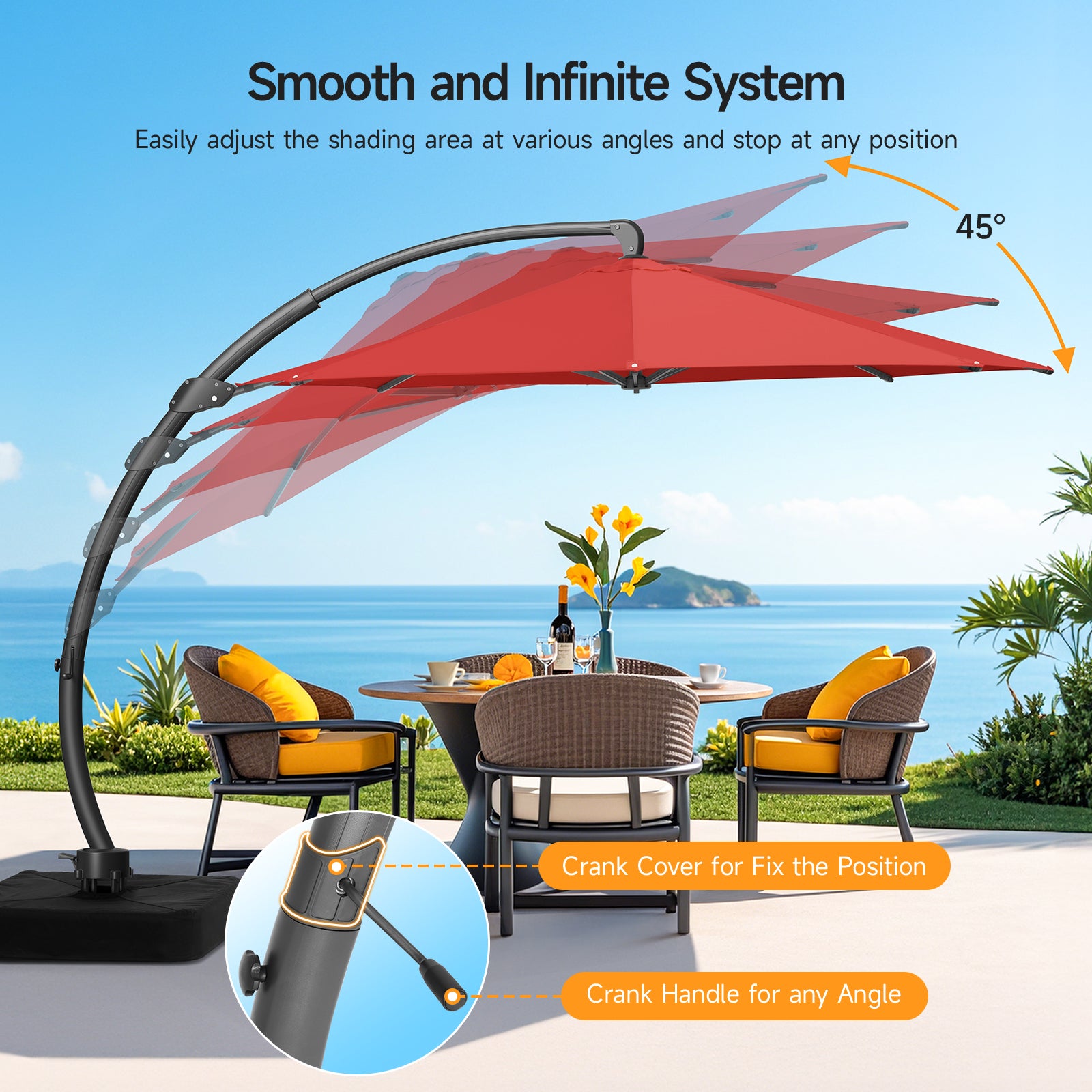 11ft Aluminum Curvy Cantilever Umbrella with Base, Red
