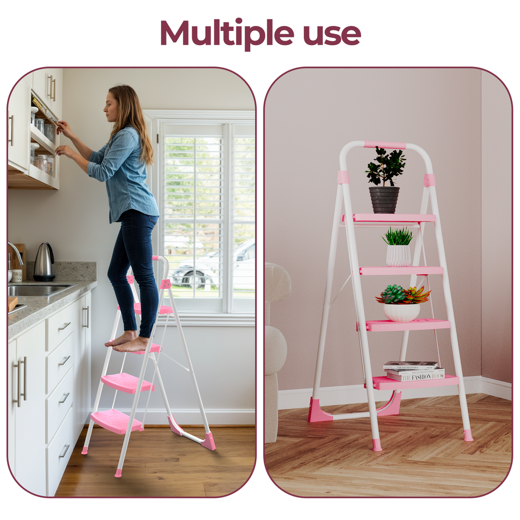 Portable 4 Step Folding Ladder, Pink