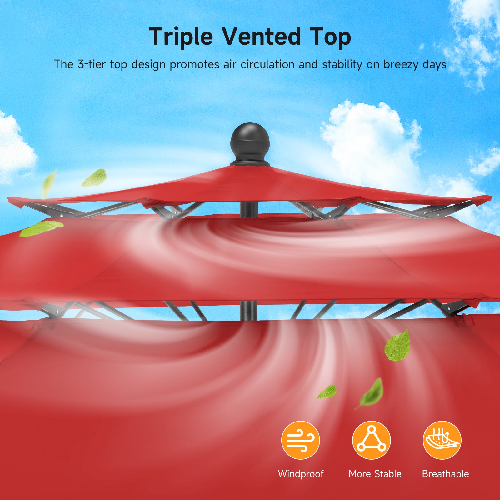 10ft 3 Tier Patio Umbrella with Crank & Push Button Tilt, Red