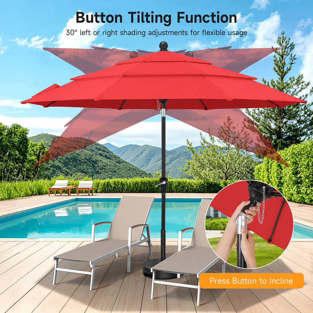9ft 3 Tier Vented Patio Umbrella with Crank, Red
