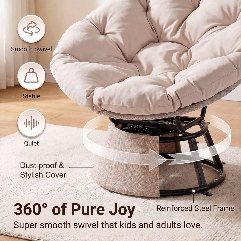 Dovov Papasan Chair, 360 Degree Swivel Papasan Accent Chair, Beige
