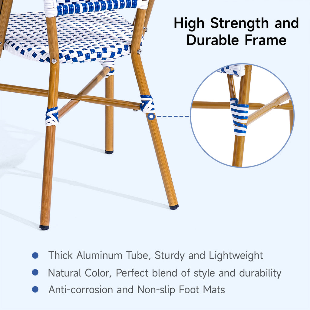 Outdoor Aluminum French Bistro Set, Blue White