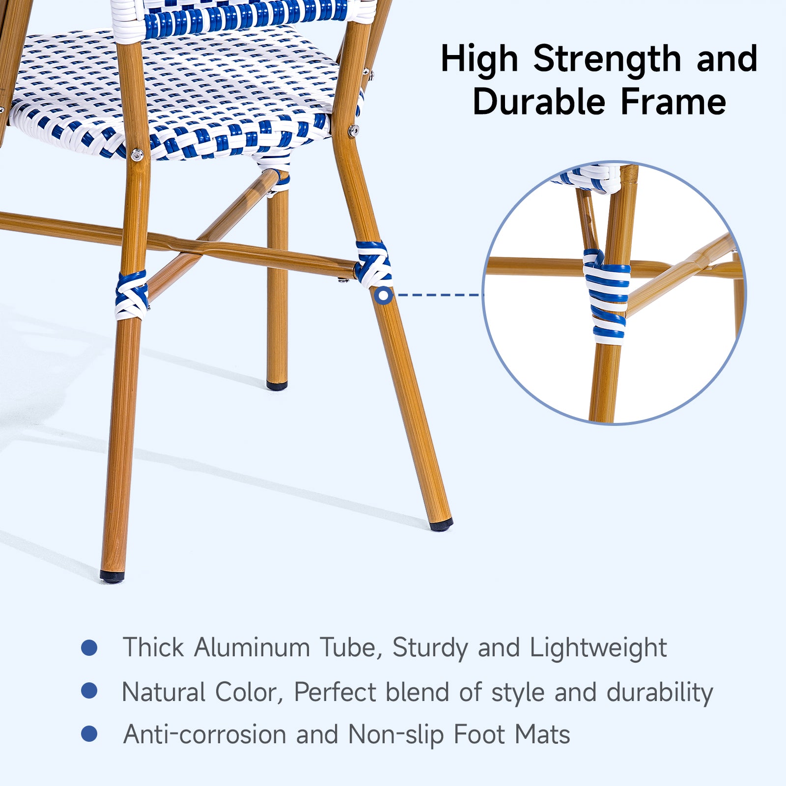 Outdoor Aluminum French Bistro Set, Blue White