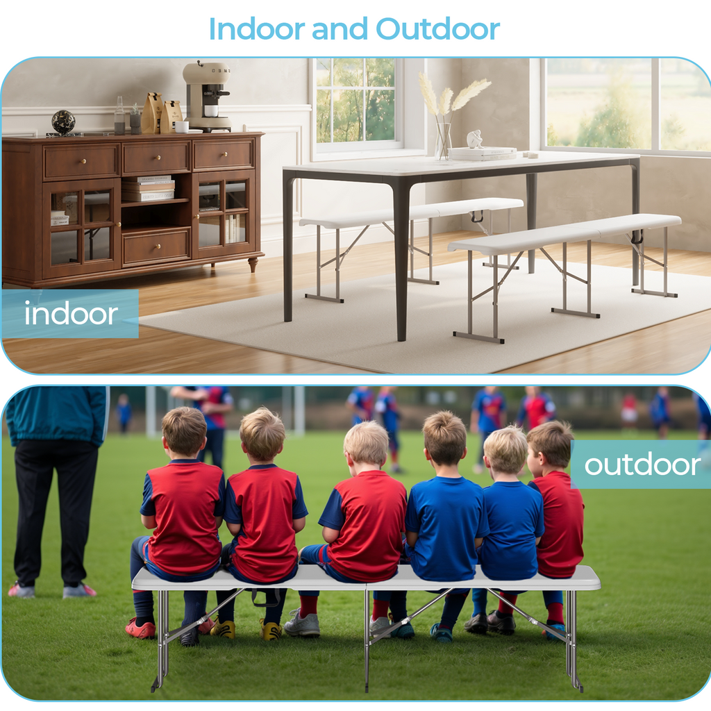 2 Pack 6 Feet Plastic Folding Bench Outdoor Picnic Bench, White