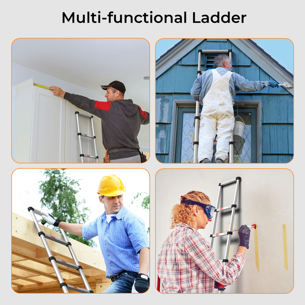 12.5ft Aluminium Telescoping Ladder with Anti-Pinch Hand Device