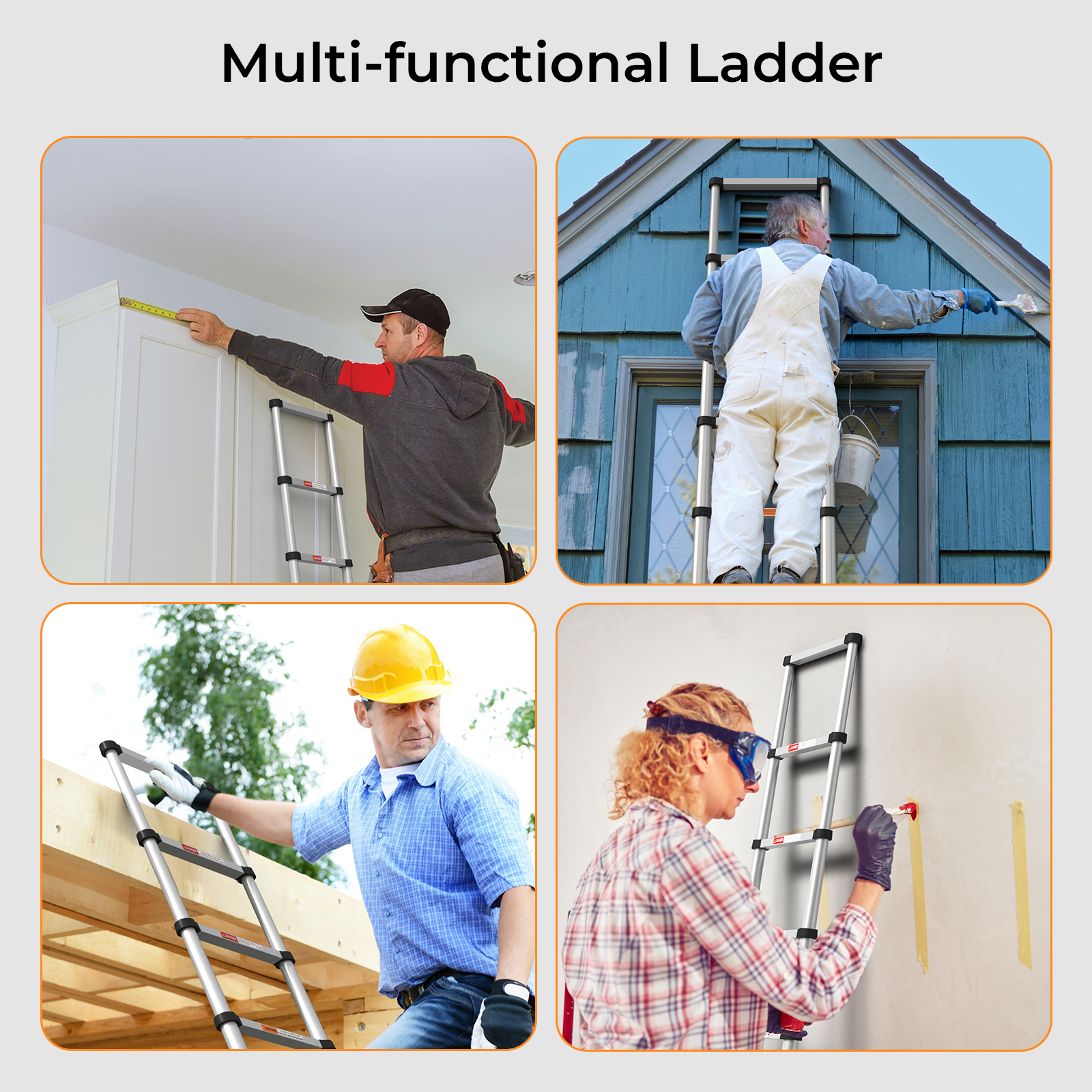 12.5ft Aluminium Telescoping Ladder with Anti-Pinch Hand Device
