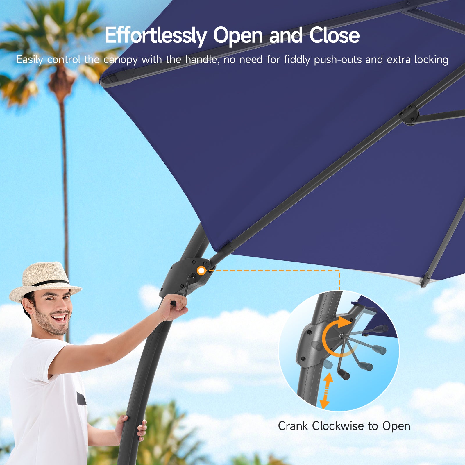 11ft Aluminum Curvy Cantilever Umbrella with Base, Navy Blue