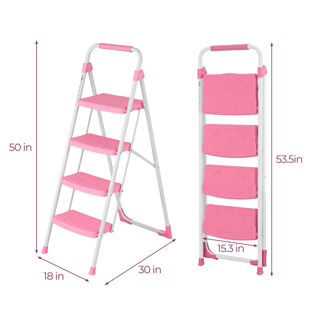 Portable 4 Step Folding Ladder, Pink