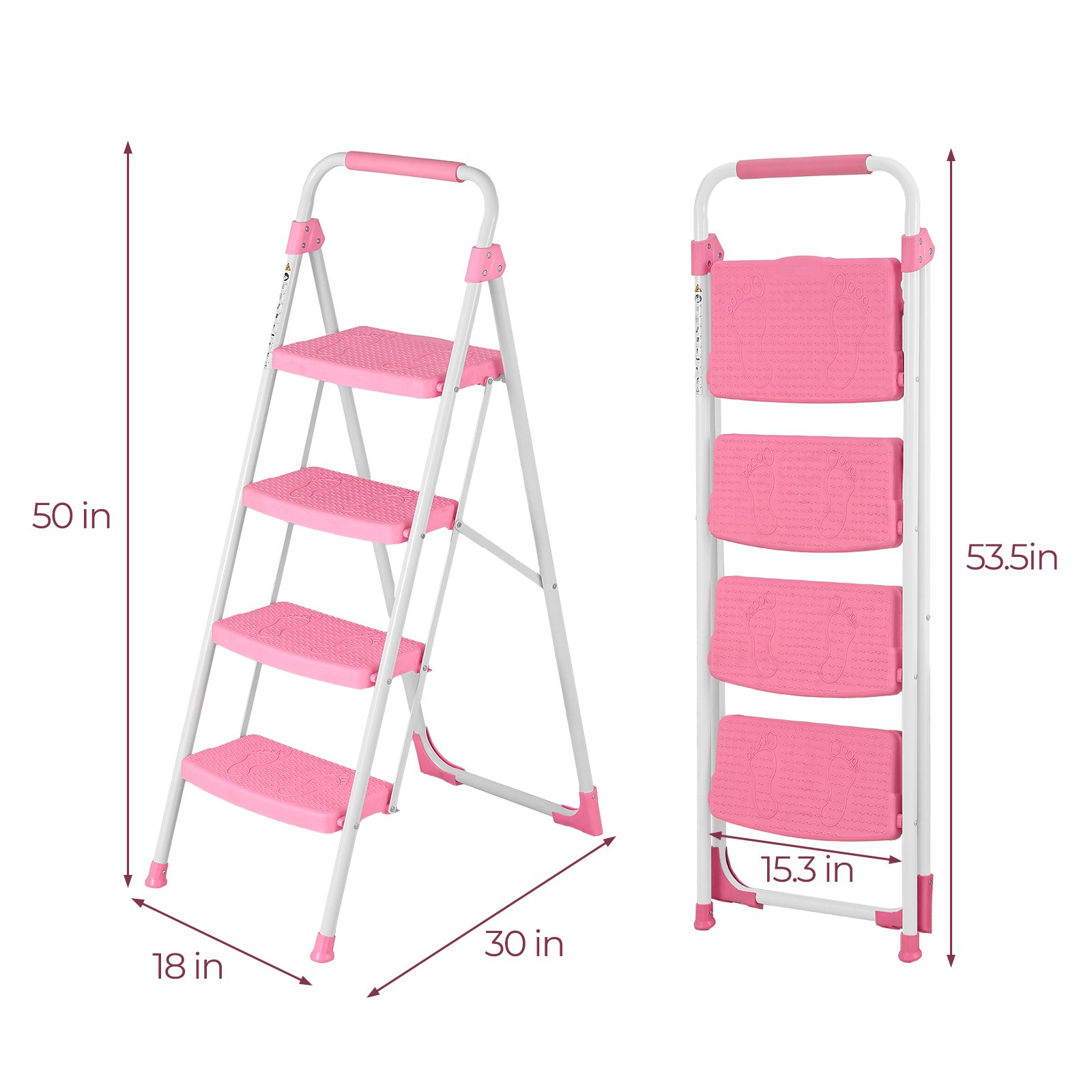 Portable 4 Step Folding Ladder, Pink