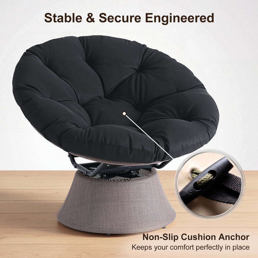 Dovov Papasan Chair, 360 Degree Swivel Papasan Accent Chair, Black