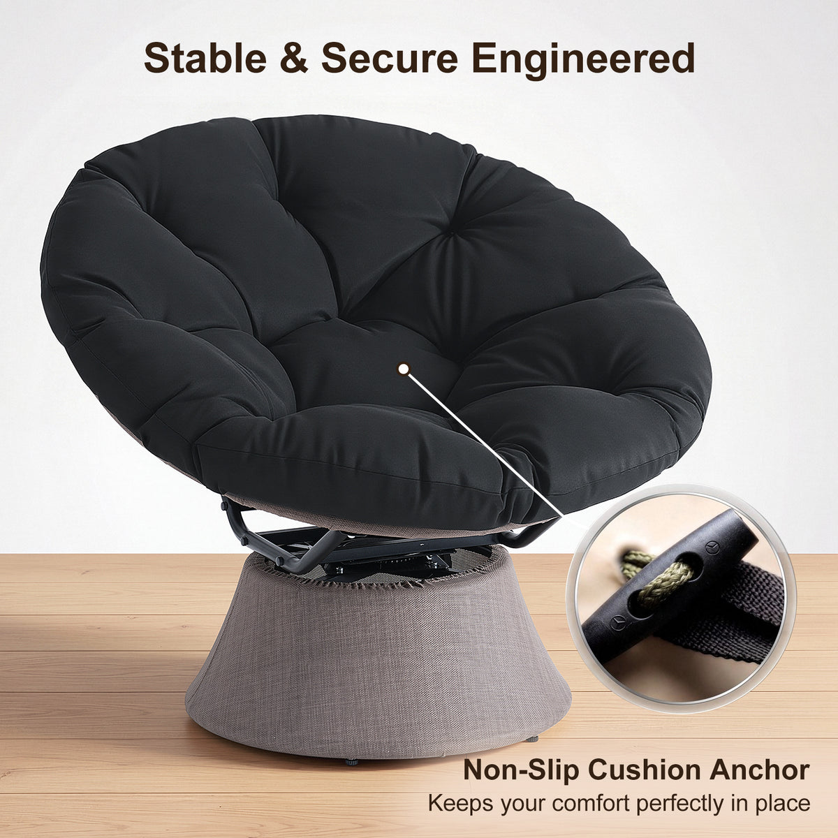 Dovov Papasan Chair, 360 Degree Swivel Papasan Accent Chair, Black
