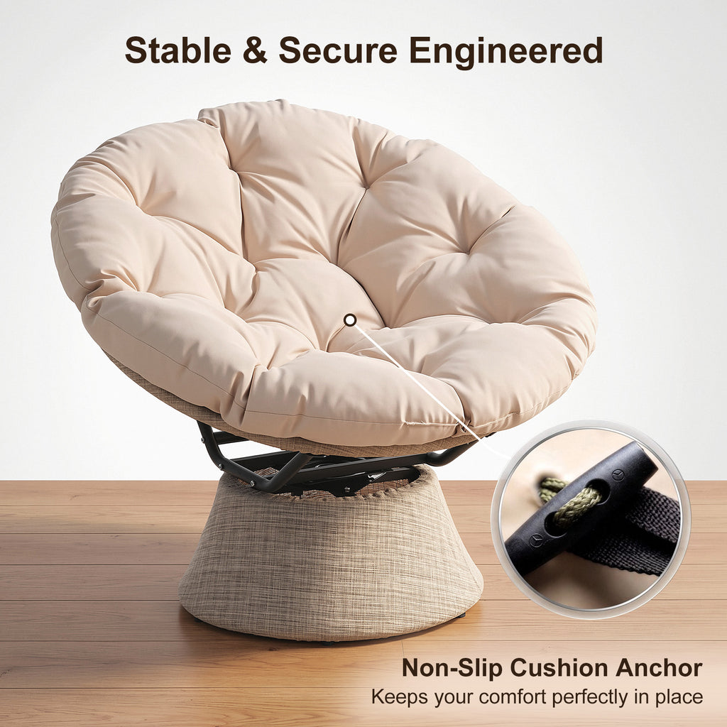 Dovov Papasan Chair, 360 Degree Swivel Papasan Accent Chair, Beige