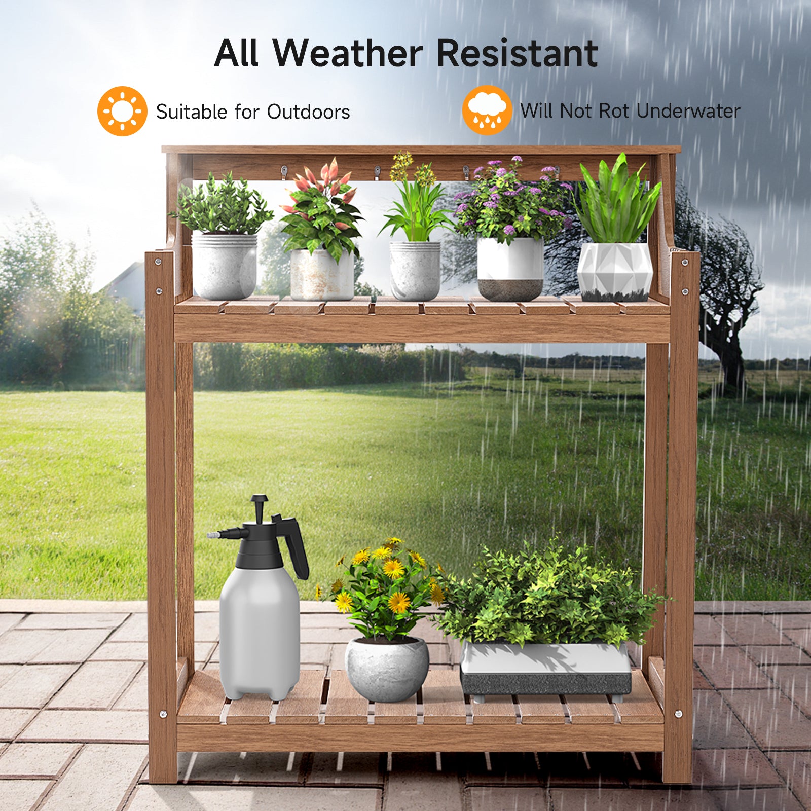 HDPS Potting Bench Table with 8 Hooks