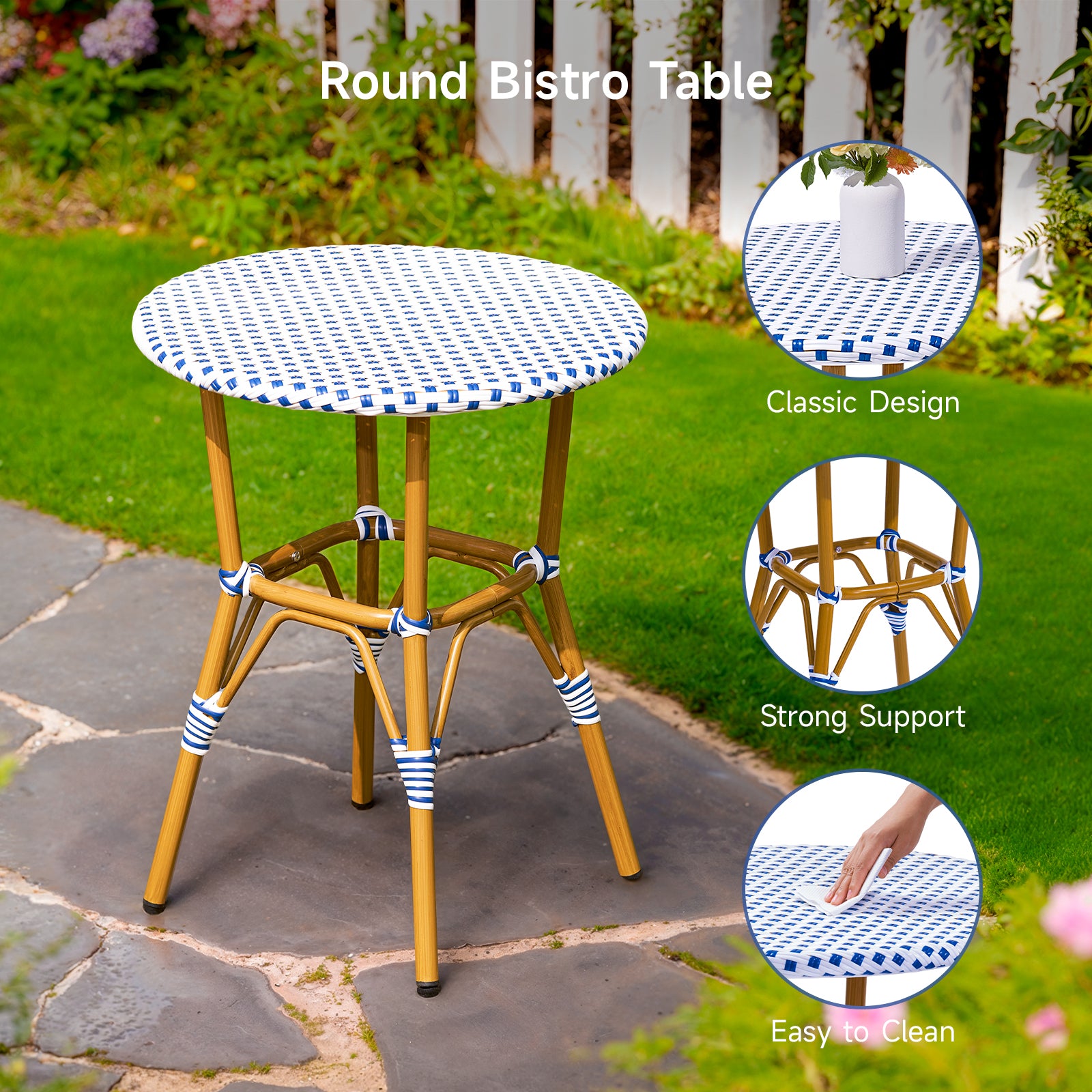 Outdoor Aluminum French Bistro Set, Blue White