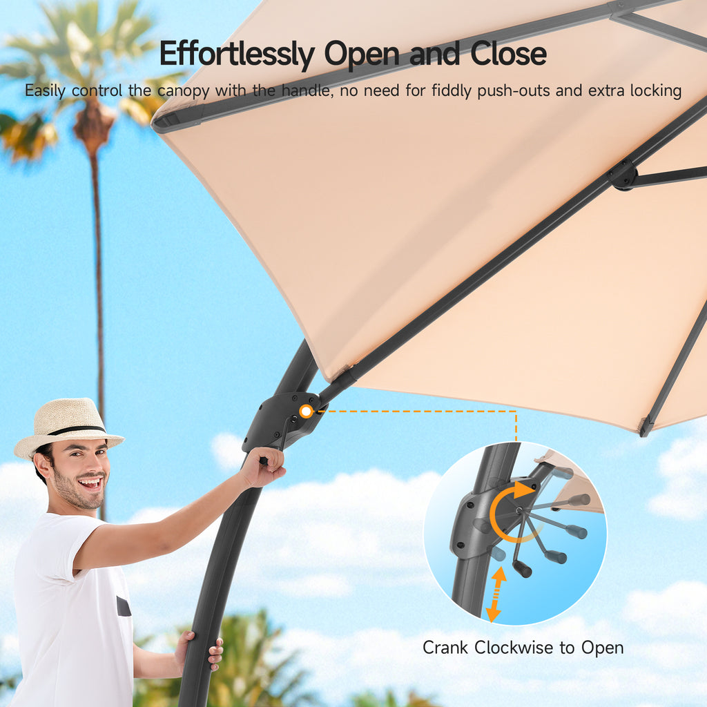 11ft Aluminum Curvy Cantilever Umbrella with Base, Champagne