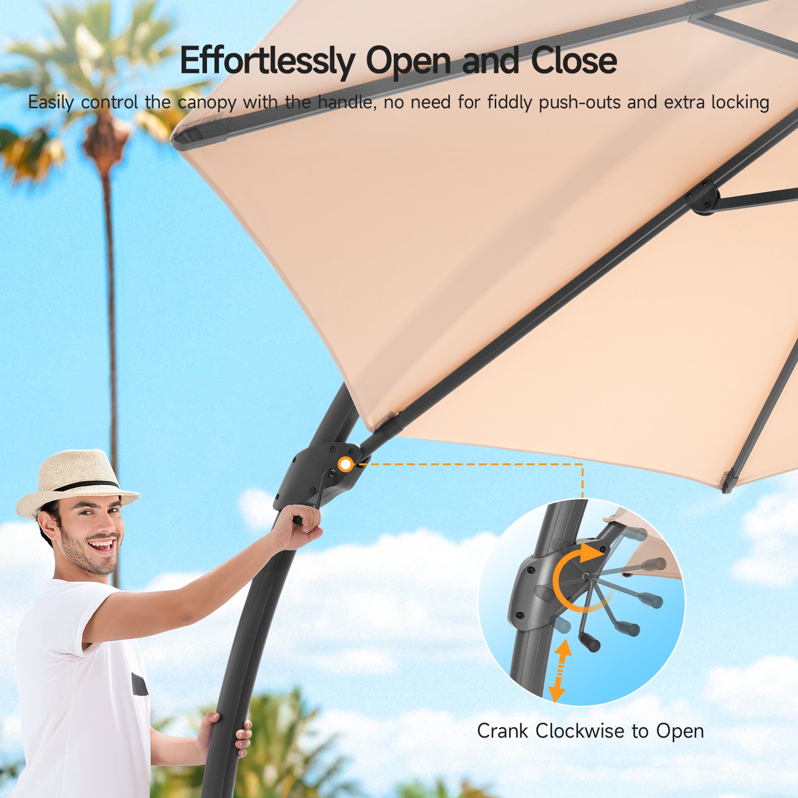 11ft Aluminum Curvy Cantilever Umbrella with Base, Champagne