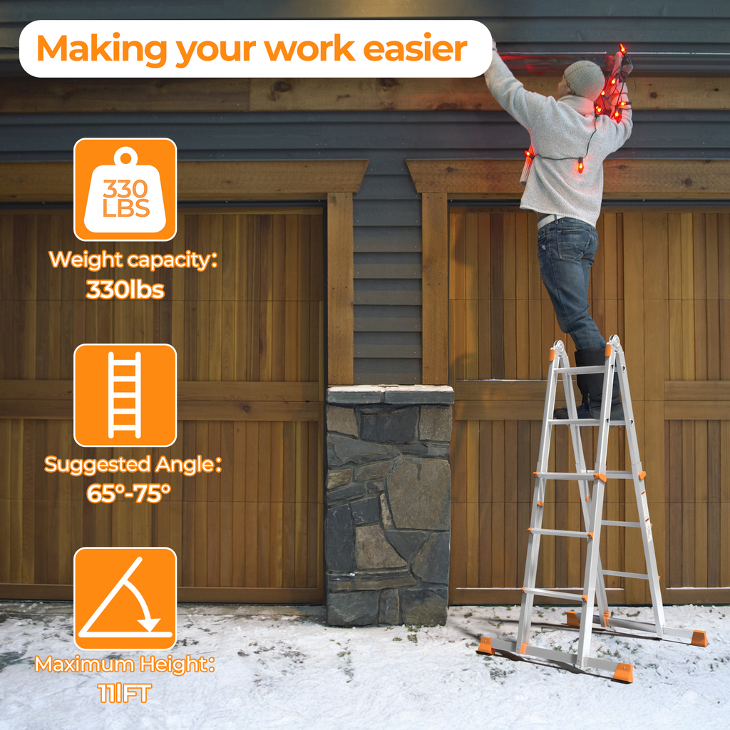 11 Ft 3 Step Extension Ladder, Orange