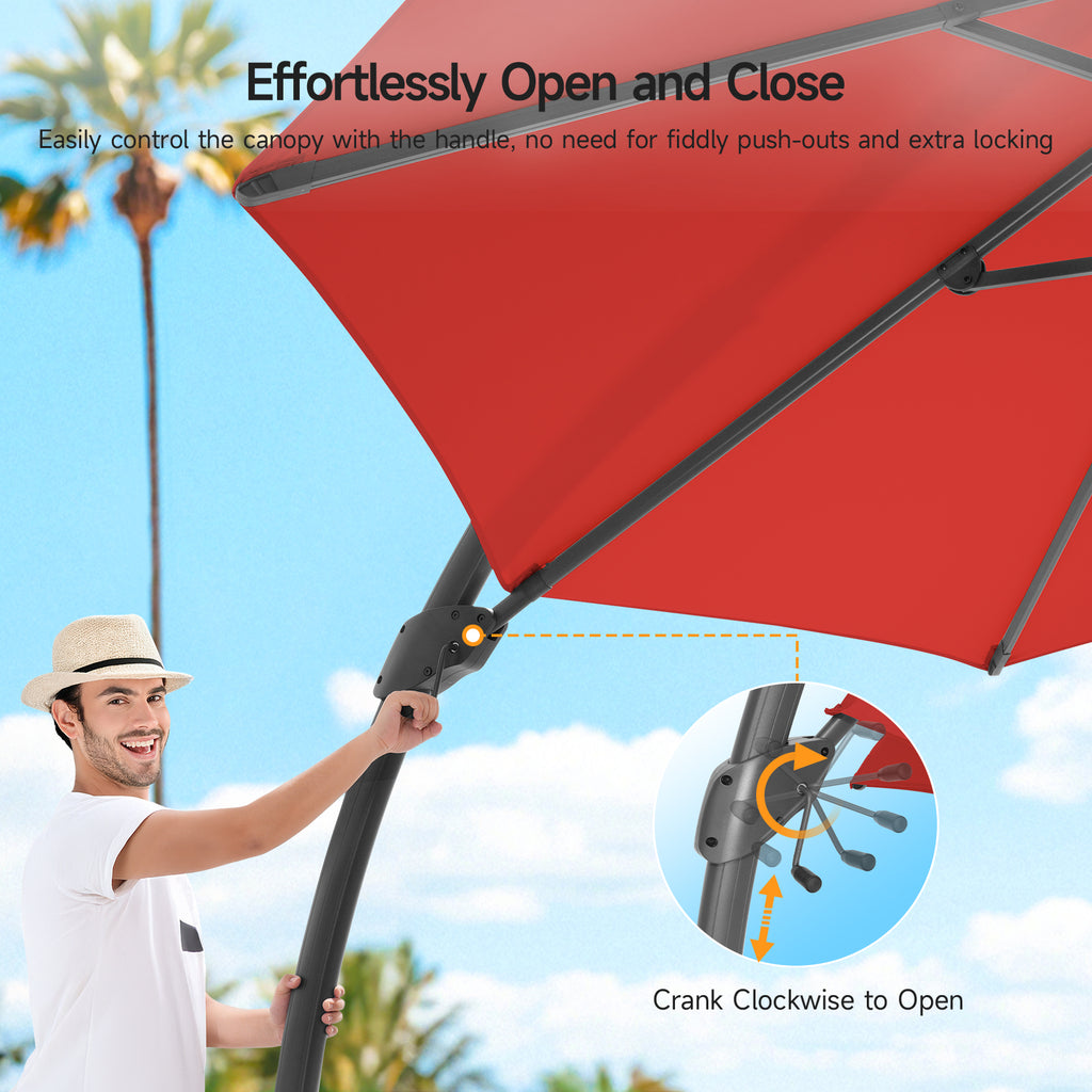 11ft Aluminum Curvy Cantilever Umbrella with Base, Red