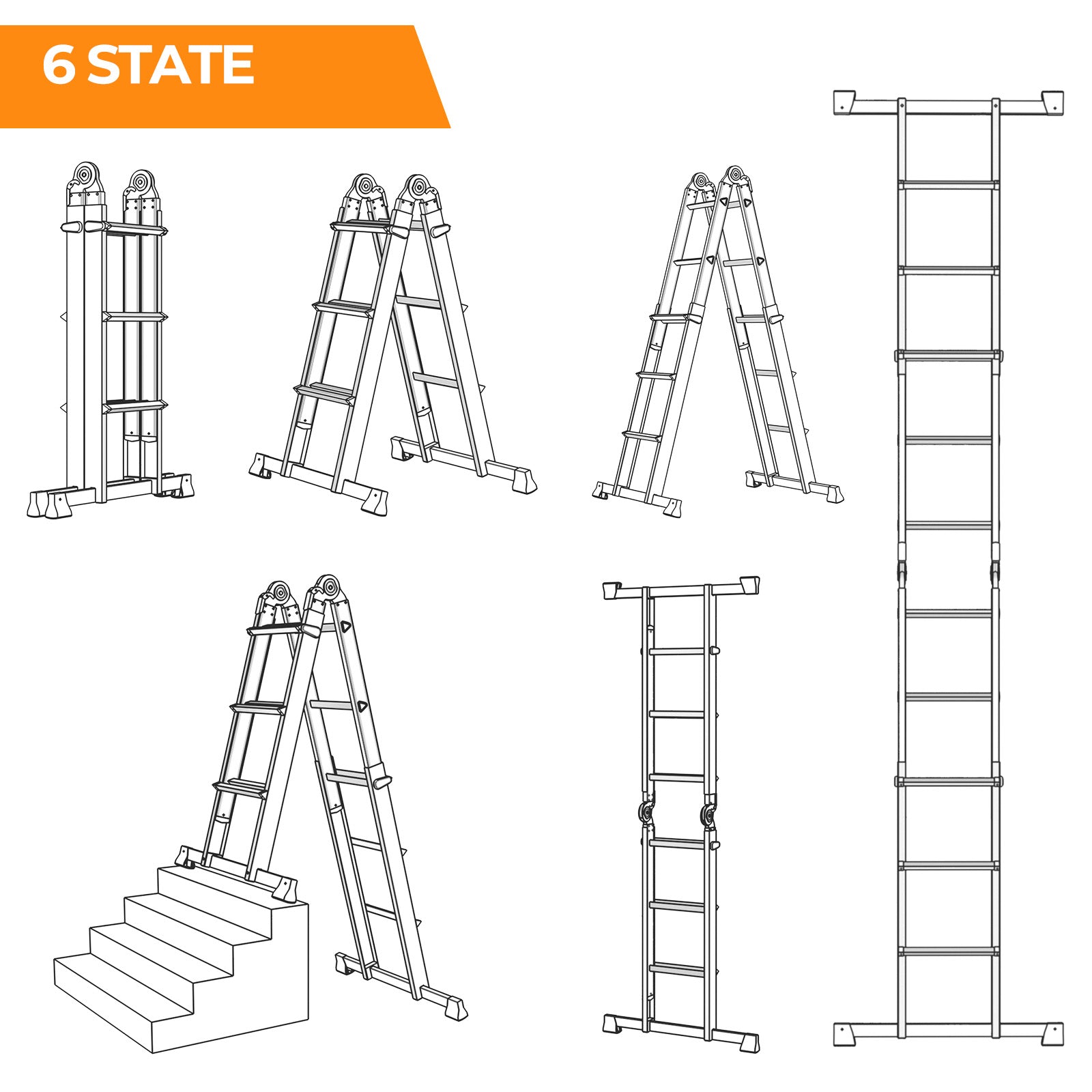 11 Ft 3 Step Extension Ladder, Orange