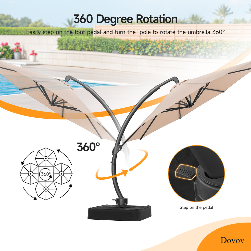11ft Aluminum Curvy Cantilever Umbrella with Base, Champagne