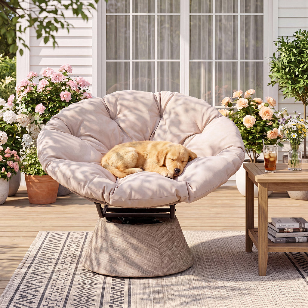 Dovov Papasan Chair, 360 Degree Swivel Papasan Accent Chair, Beige