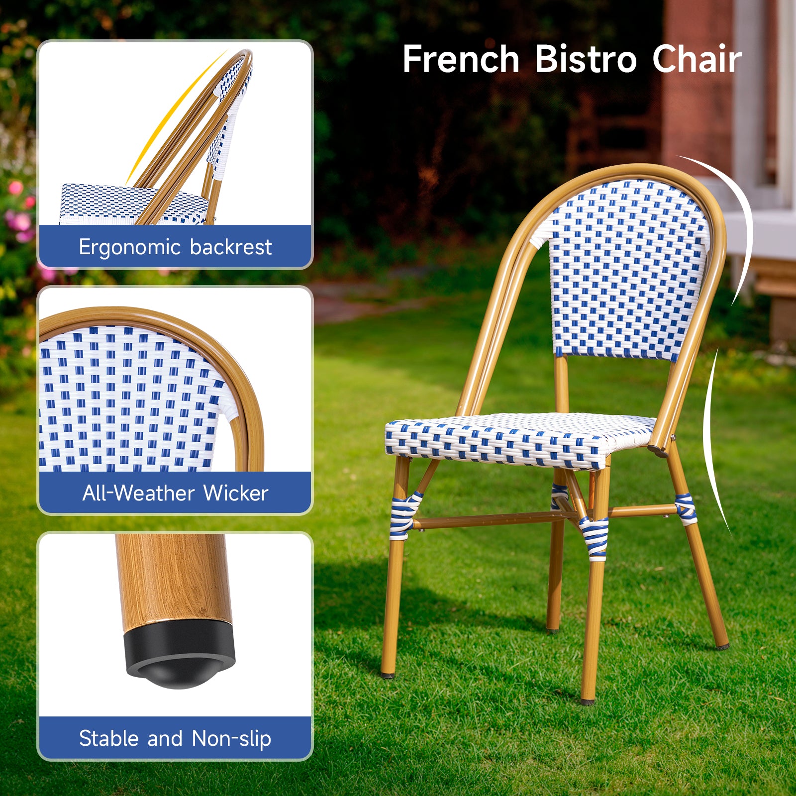 Outdoor Aluminum French Bistro Set, Blue White