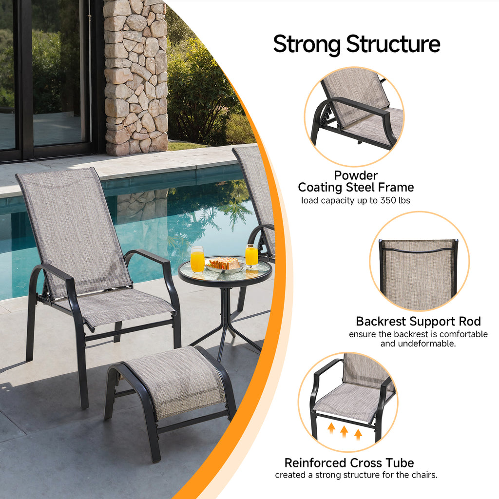 5 Piece Outdoor Lounge Chair Set with 2 Ottomans and Coffee Table