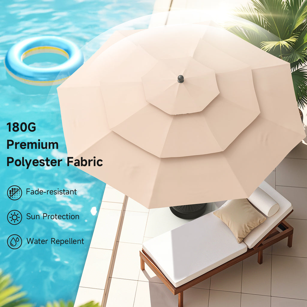 9ft 3 Tier Vented Patio Umbrella with Crank, Champagne
