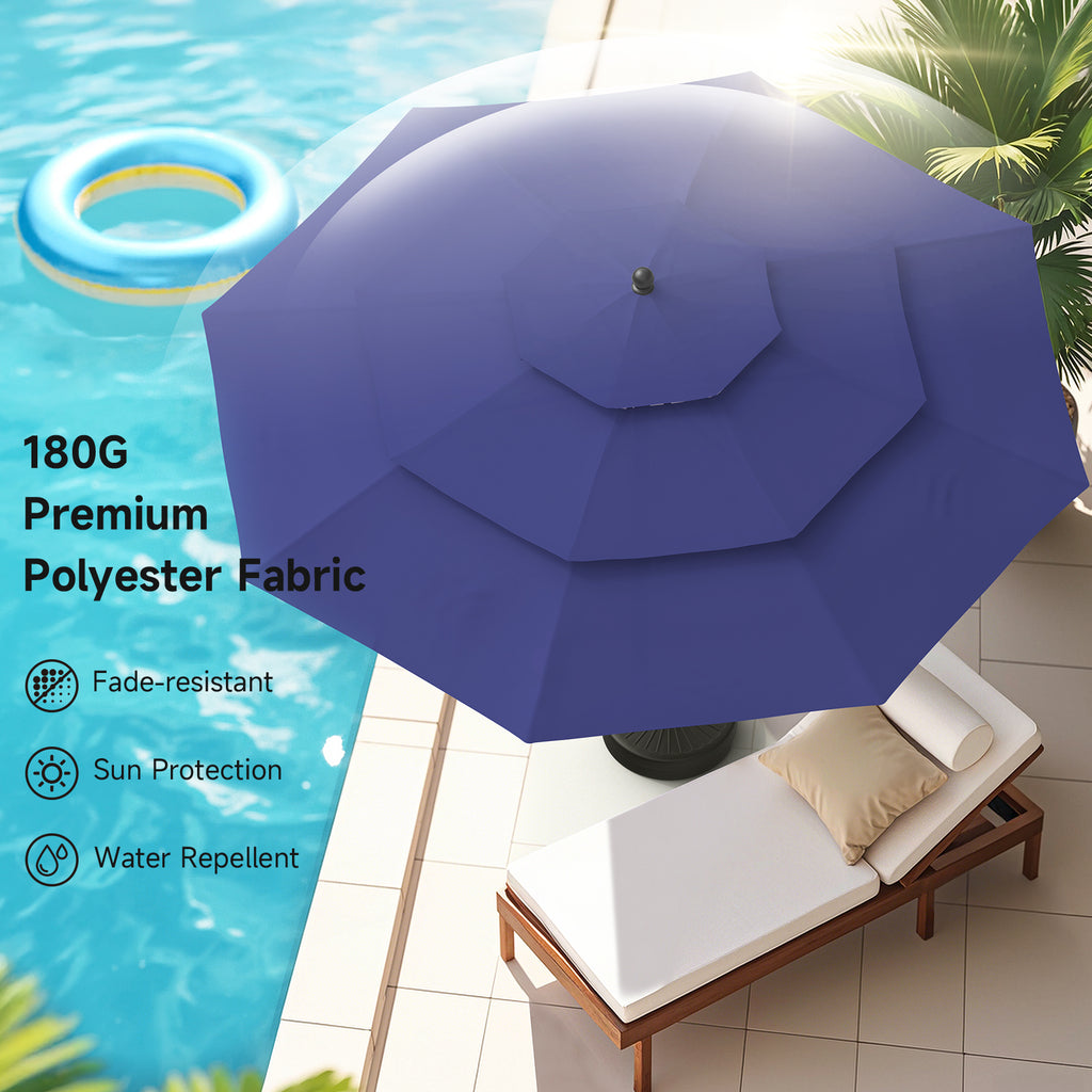 9ft 3 Tier Vented Patio Umbrella with Crank, Navy Blue