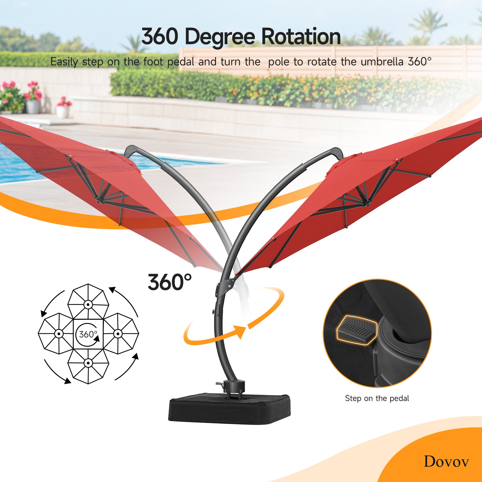 11ft Aluminum Curvy Cantilever Umbrella with Base, Red