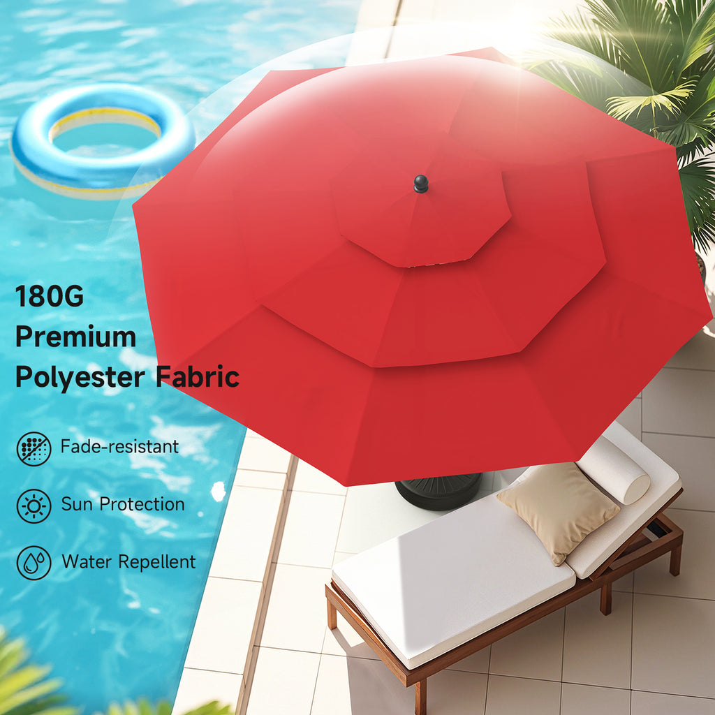9ft 3 Tier Vented Patio Umbrella with Crank, Red