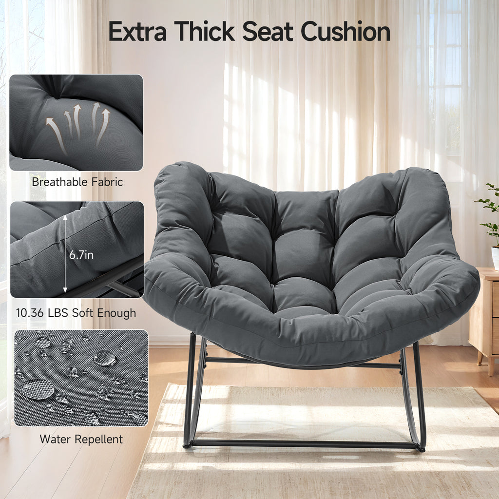 Outdoor Oversized Papasan Rocking Chair with Padded Cushion, Gray