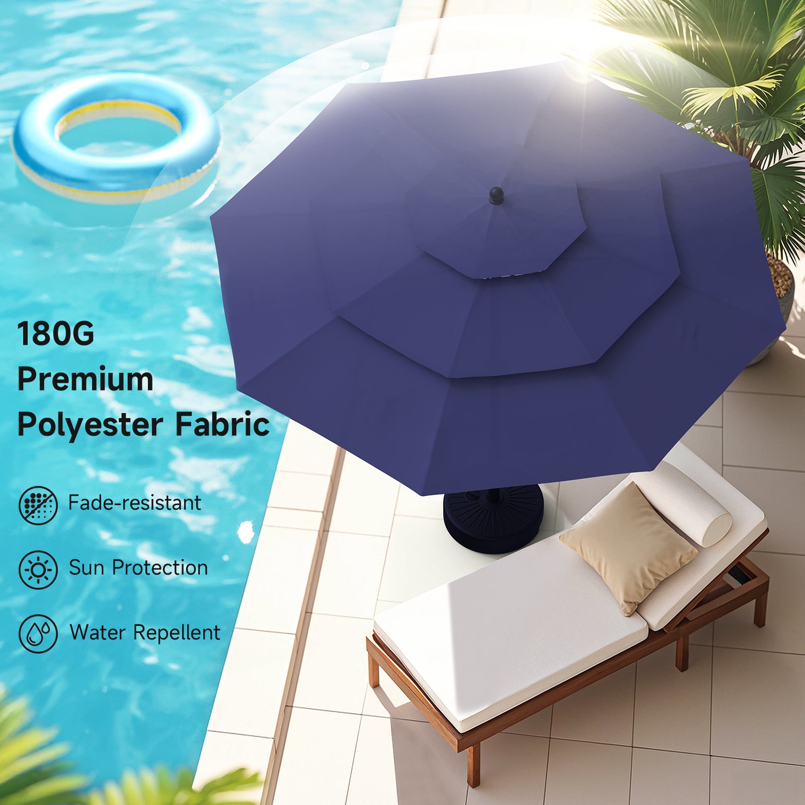 10ft 3 Tier Patio Umbrella with Crank & Push Button Tilt, Navy Blue