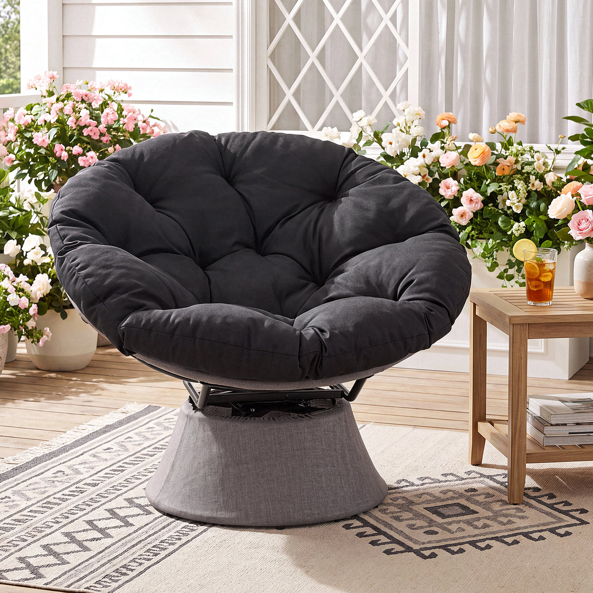 Dovov Papasan Chair, 360 Degree Swivel Papasan Accent Chair, Black