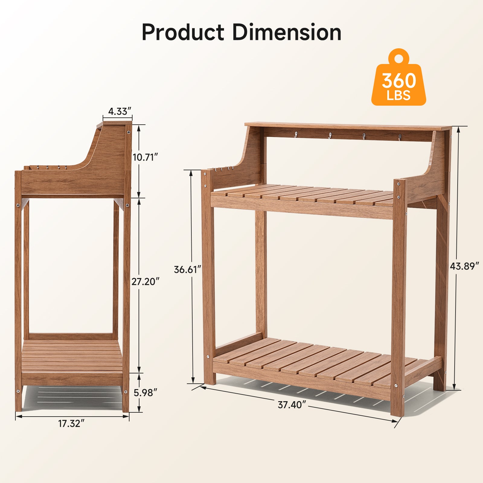 HDPS Potting Bench Table with 8 Hooks