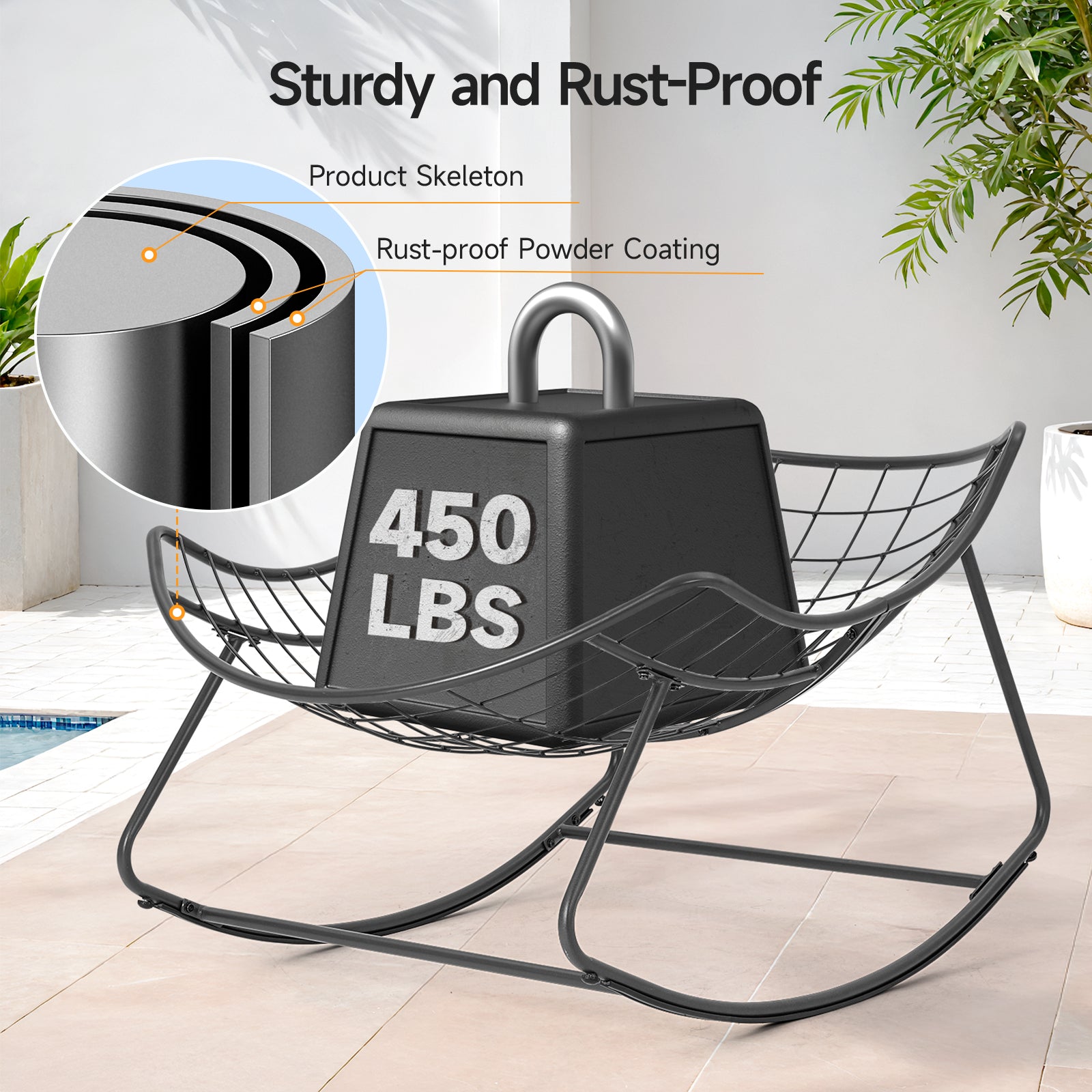 Outdoor Oversized Papasan Rocking Chair with Padded Cushion, Gray