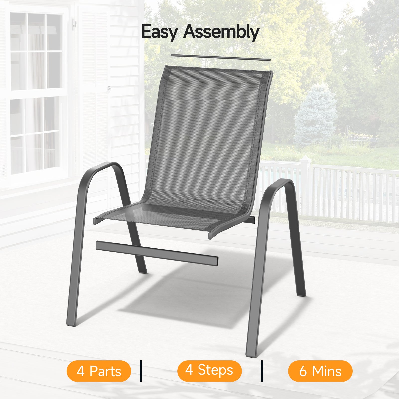 Outdoor Patio Dining Chairs Set of 2, Stackable Textilene Patio Chairs