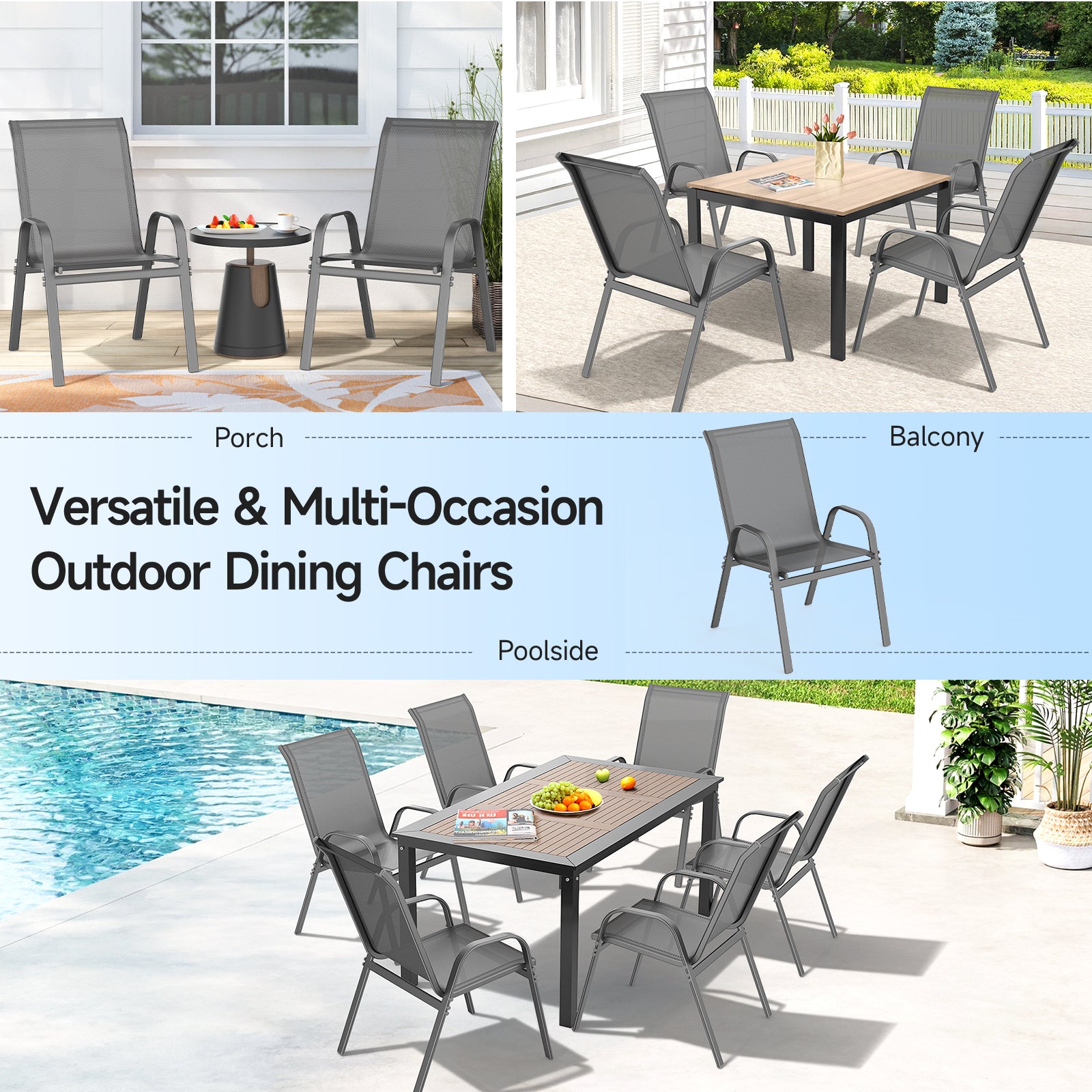 Outdoor Patio Dining Chairs Set of 2, Stackable Textilene Patio Chairs