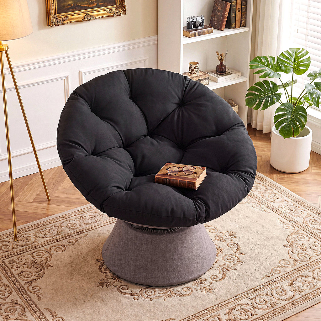 Dovov Papasan Chair, 360 Degree Swivel Papasan Accent Chair, Black