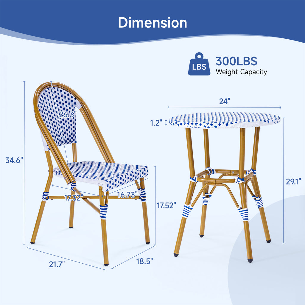 Outdoor Aluminum French Bistro Set, Blue White