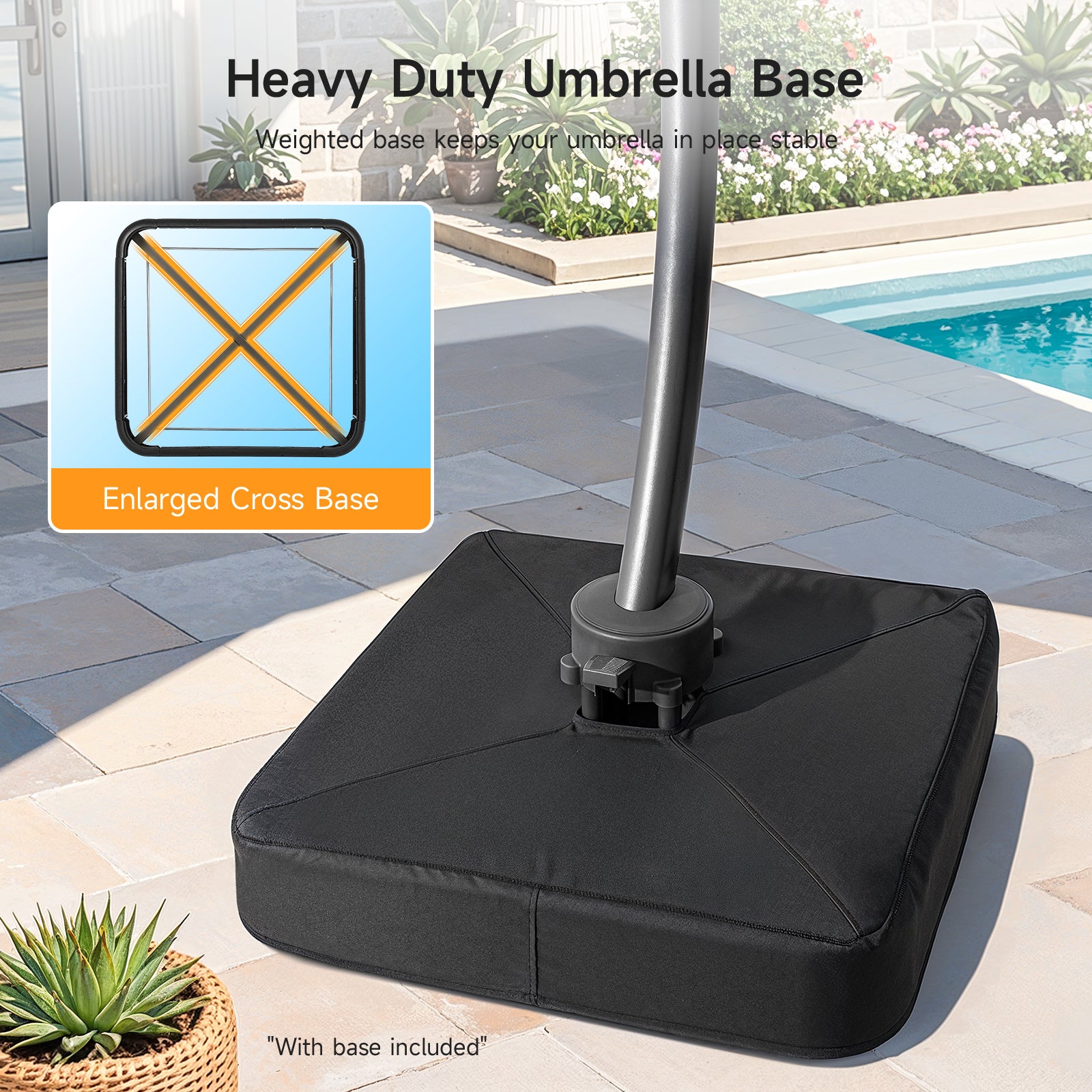 11ft Aluminum Curvy Cantilever Umbrella with Base, Navy Blue