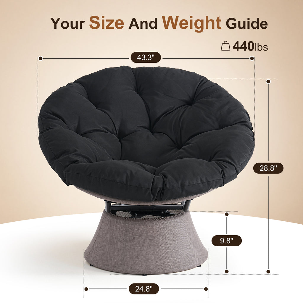 Dovov Papasan Chair, 360 Degree Swivel Papasan Accent Chair, Black