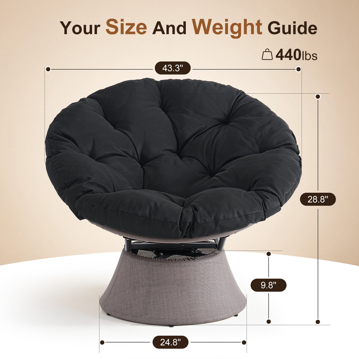 Dovov Papasan Chair, 360 Degree Swivel Papasan Accent Chair, Black