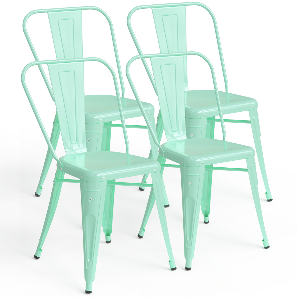 Metal Dining Chairs Set of 4, Modern Stackable Patio Chair, Mint Green