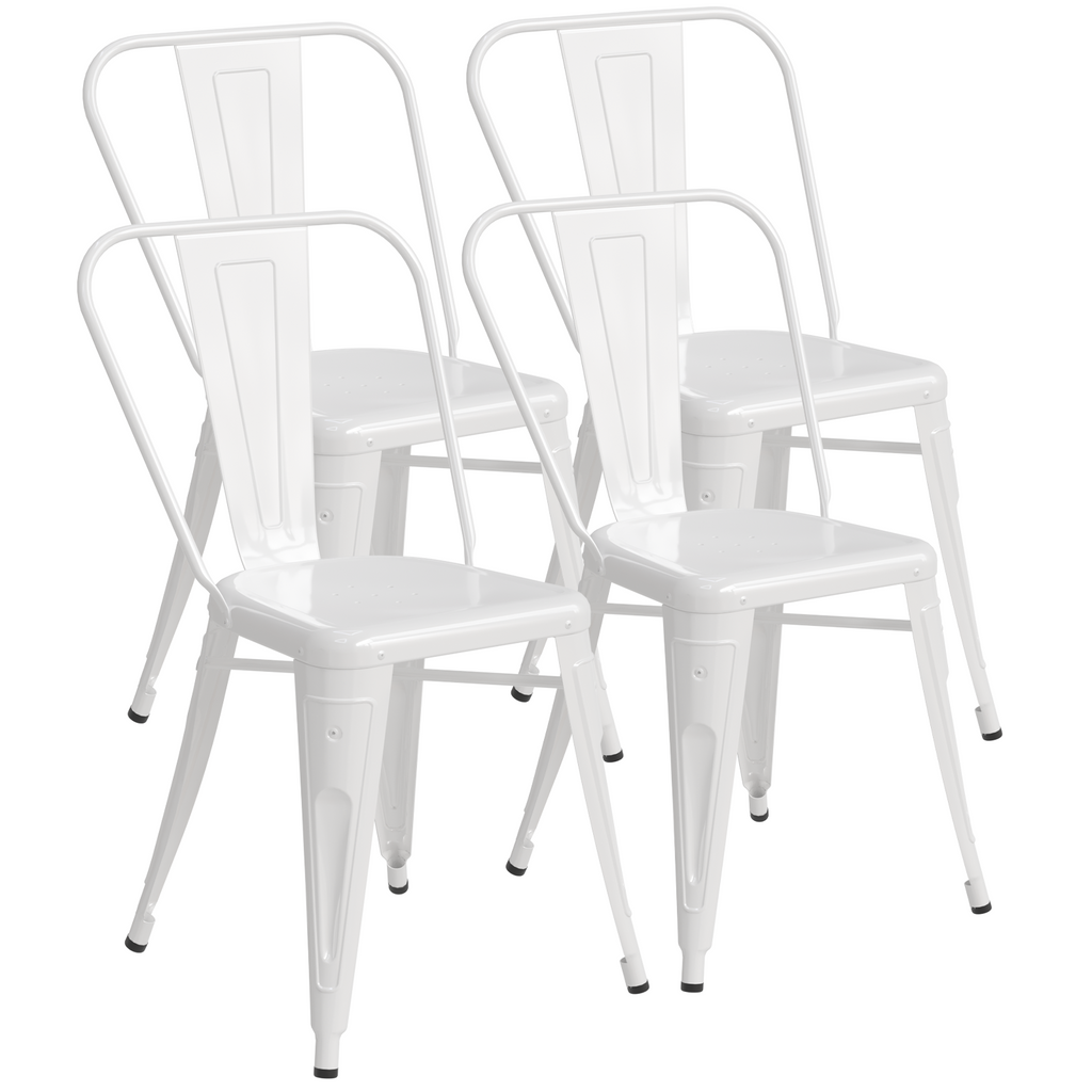 Metal Dining Chairs Set of 4, Modern Stackable Patio Chairs, White