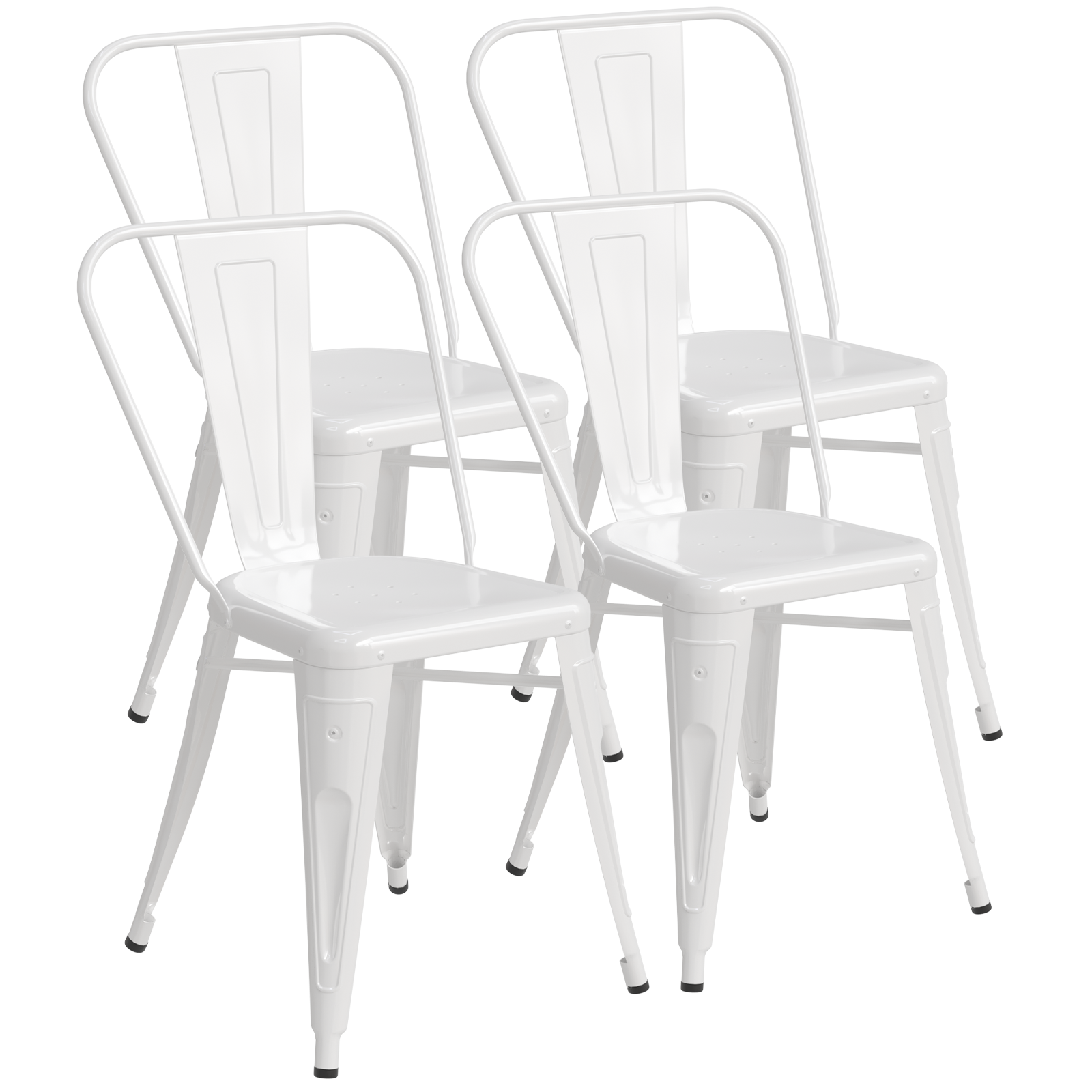 Metal Dining Chairs Set of 4, Modern Stackable Patio Chairs, White