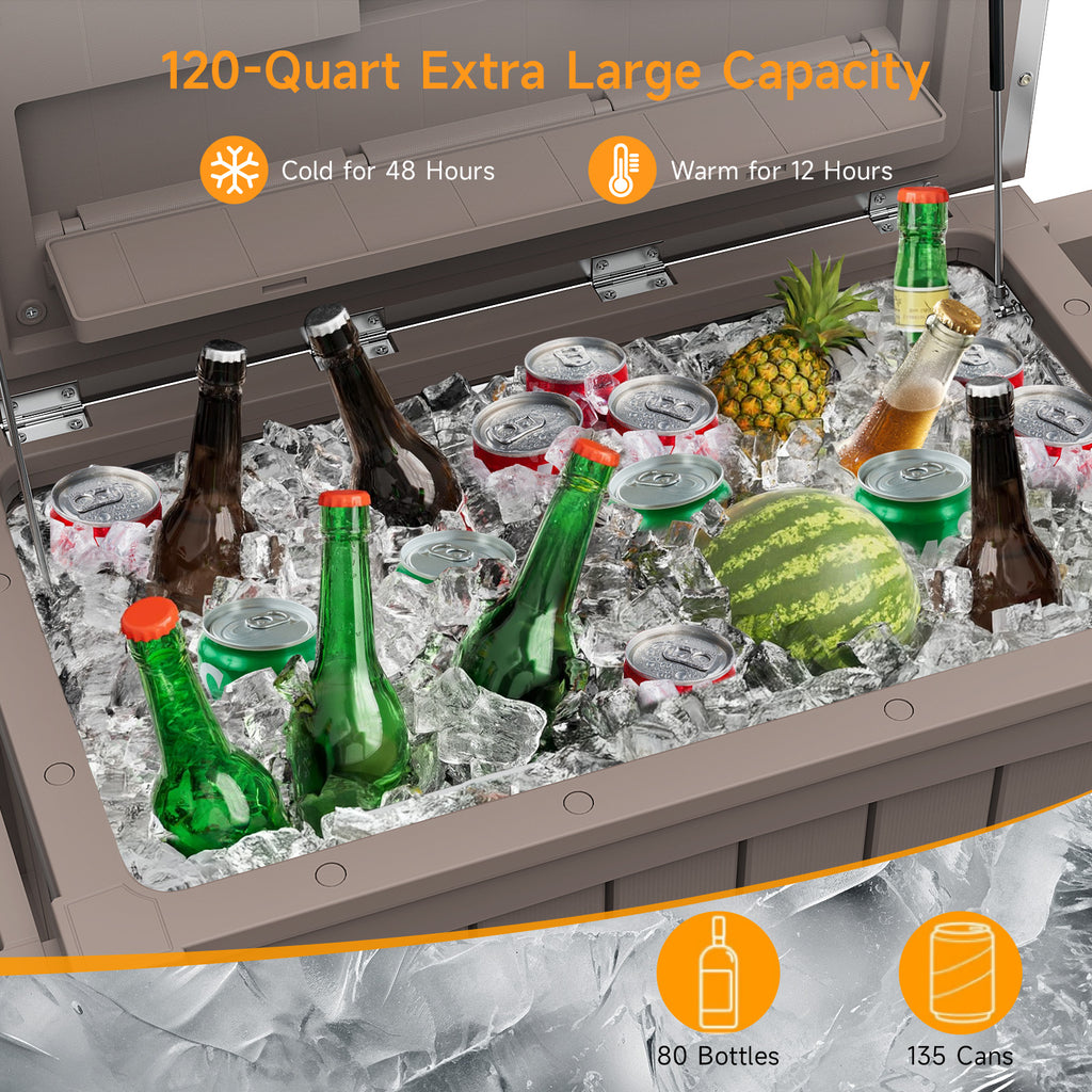 120 Quart Rolling Ice Chest Portable Outdoor Patio Cooler Cart