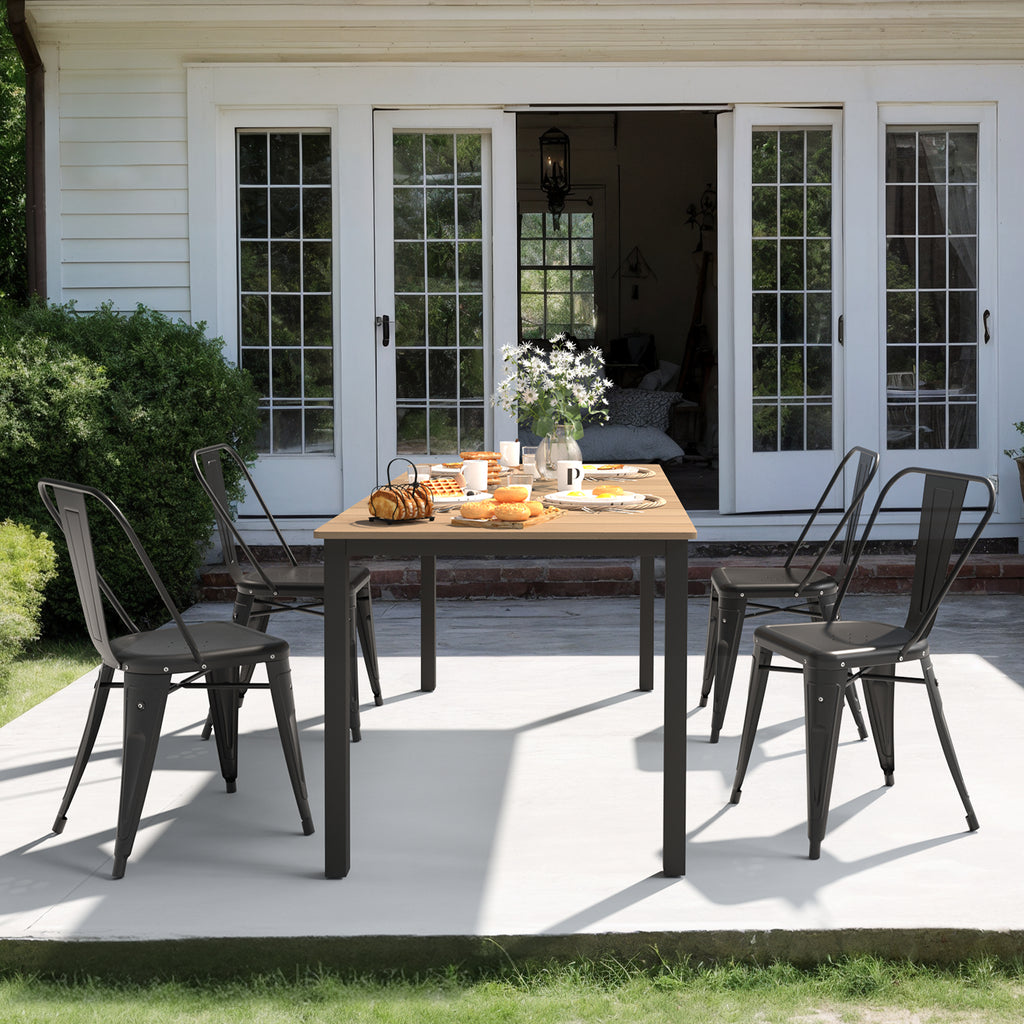 Metal Dining Chairs Set of 4, Modern Stackable Patio Chairs, Black