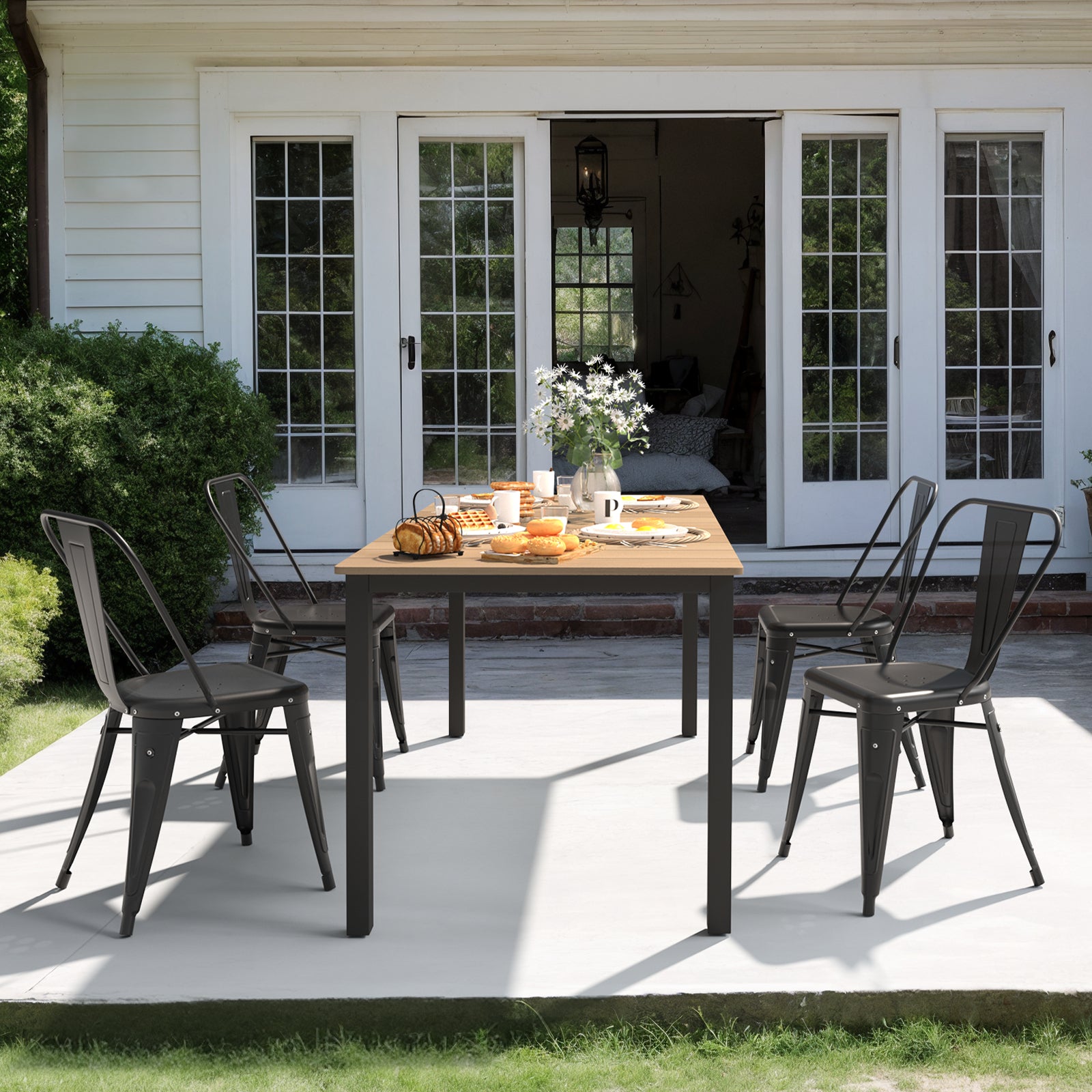 Metal Dining Chairs Set of 4, Modern Stackable Patio Chairs, Black